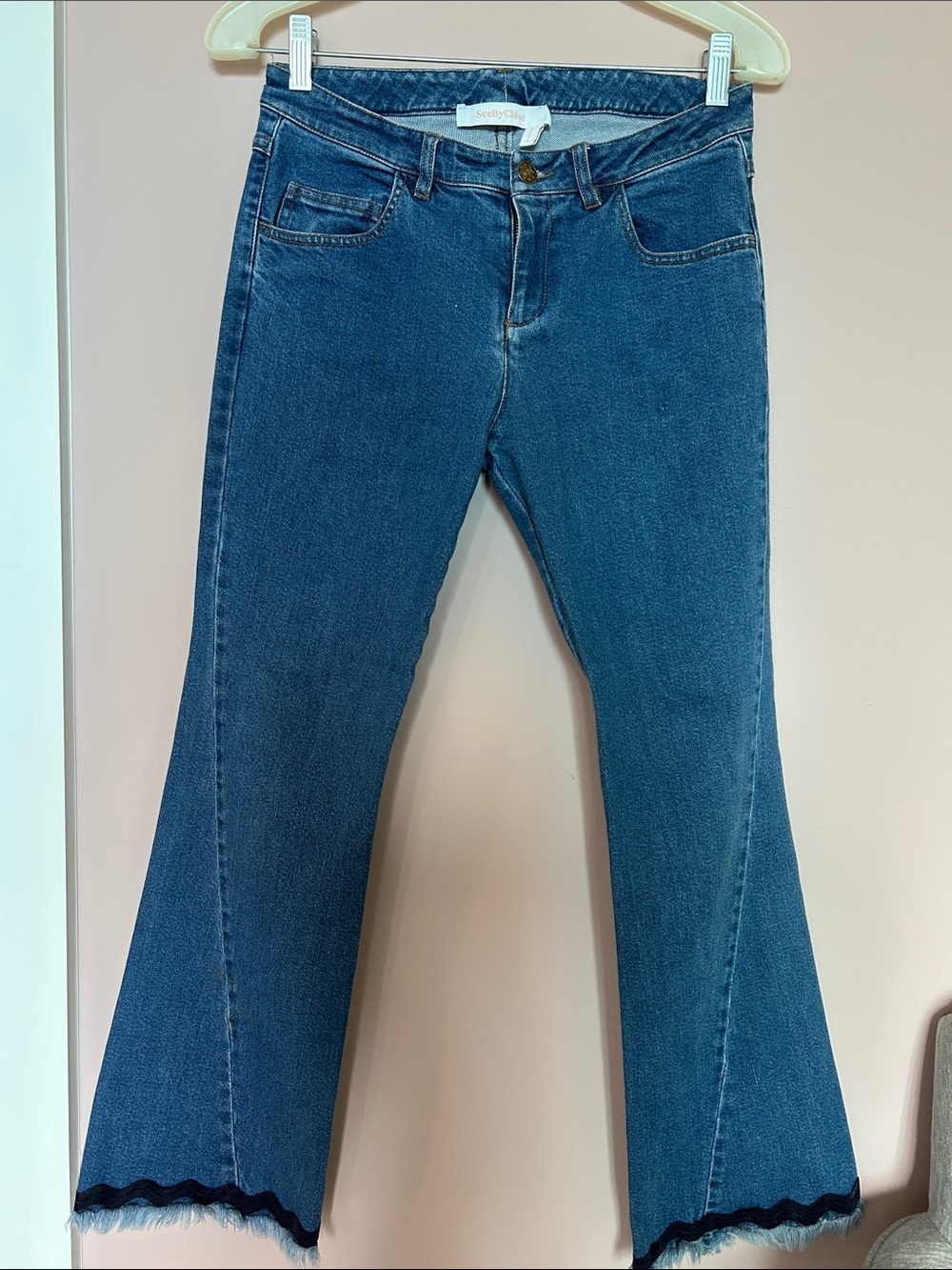 See by Chloe Women's Blue Flared Jeans with Scallop Hem size 25